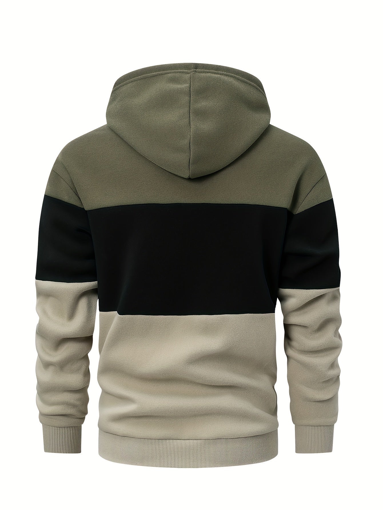 Men's Hooded Color Block Pattern Long Sleeve Sweatshirt With A Kangaroo Pocket, Casual And Chic Hoodie For Outdoors Wear