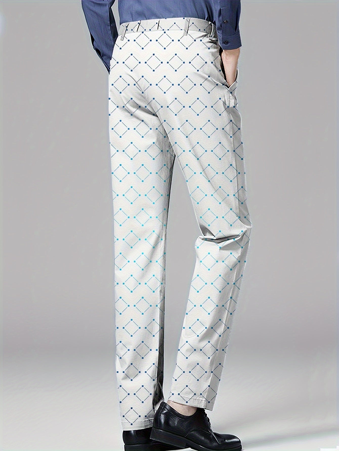 Men's Argyle Graphic Print Suit Pants With Pockets, Dress Pants For Party Wedding Outdoor