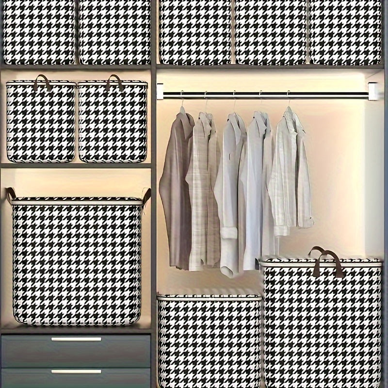 Houndstooth Storage Boxes, Clothes Blanket Storage Bags, Storage Containers With Handles, Closet Organizers