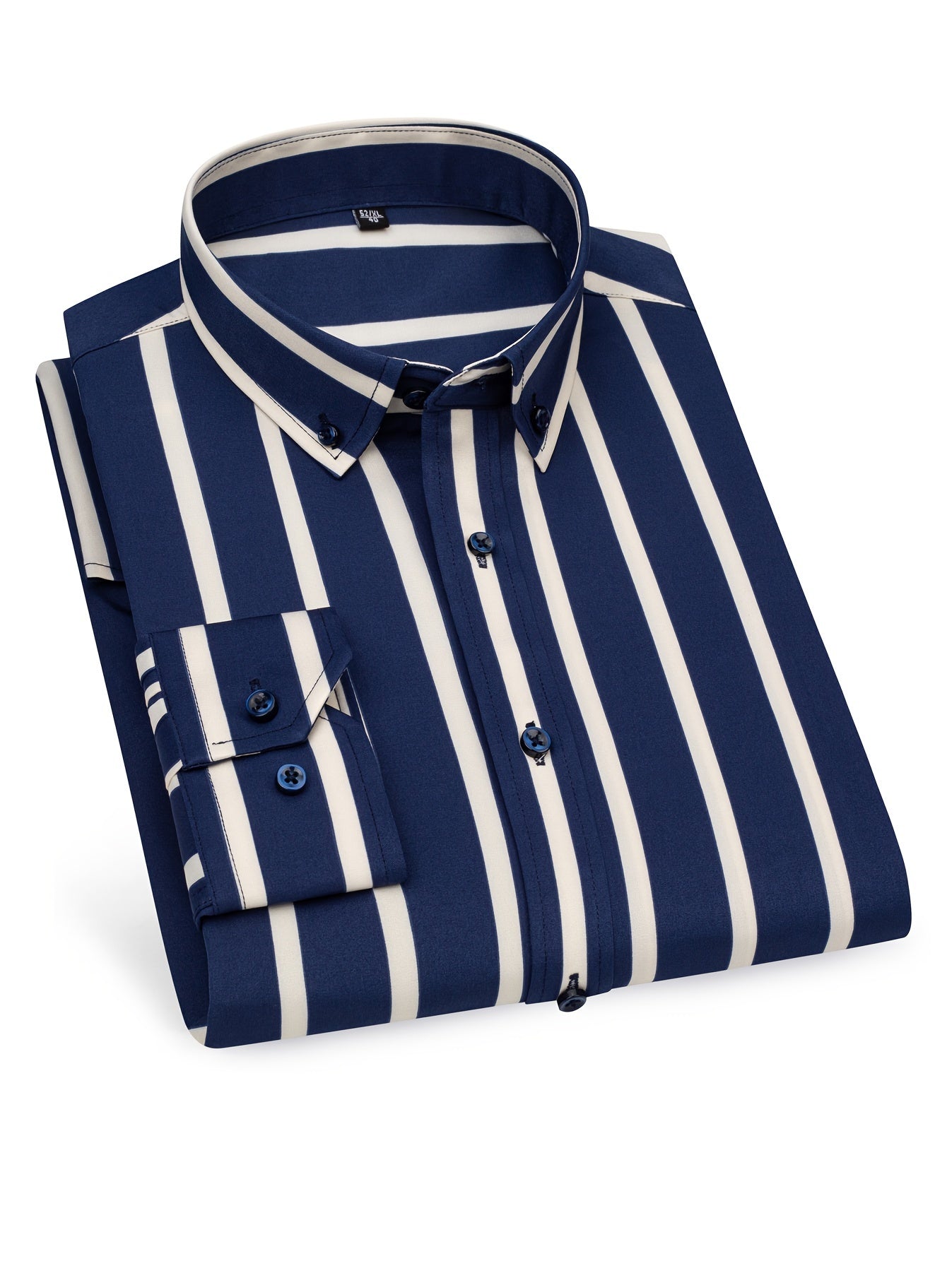 Men's Classic Casual Vertical Striped Slim Fit Long Sleeve Dress Shirts