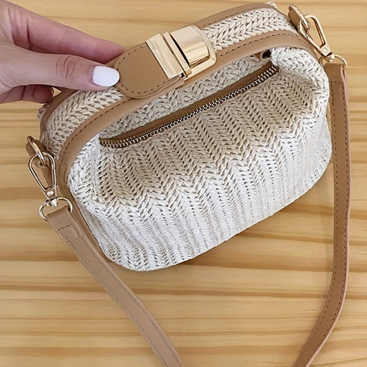 Mini Straw Woven Handbags, Fashion Braided Crossbody Bag, Portable Travel Beach Bag For Holiday