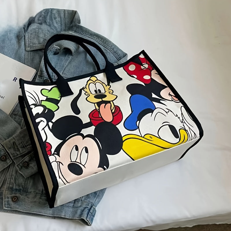 UME Casual Canvas Tote Bag Large Capacity Travel Shoulder Bag with Fashion Cartoon Print, Versatile Shopping Handbag, Hand Wash/Dry Clean Only, Mixed Color - 1PC