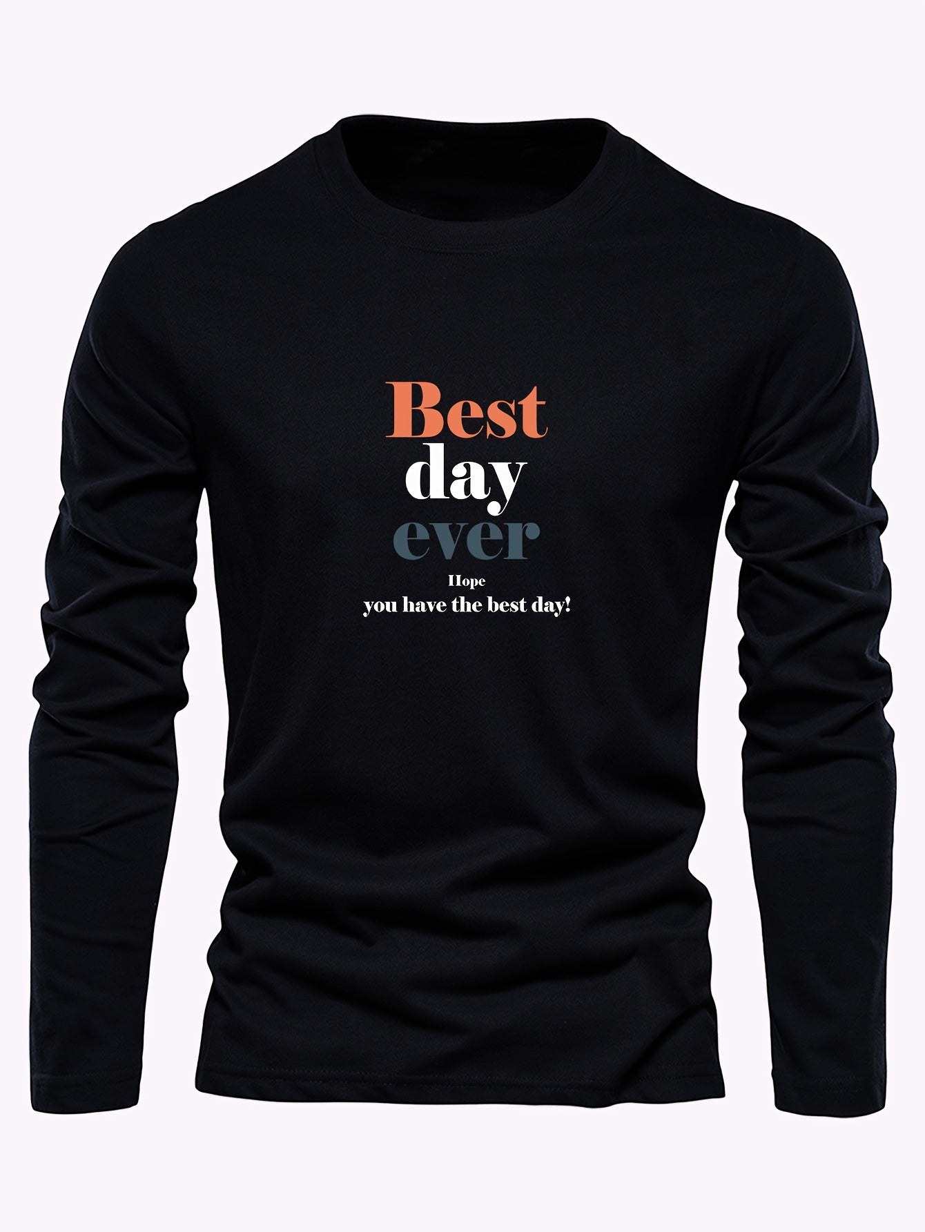 3-Pack Men's Long Sleeve T-Shirts 100% Cotton, Casual Round Neck, Alphabet Print, Knit Fabric, Best Day Ever Design, Spring/Fall Collection