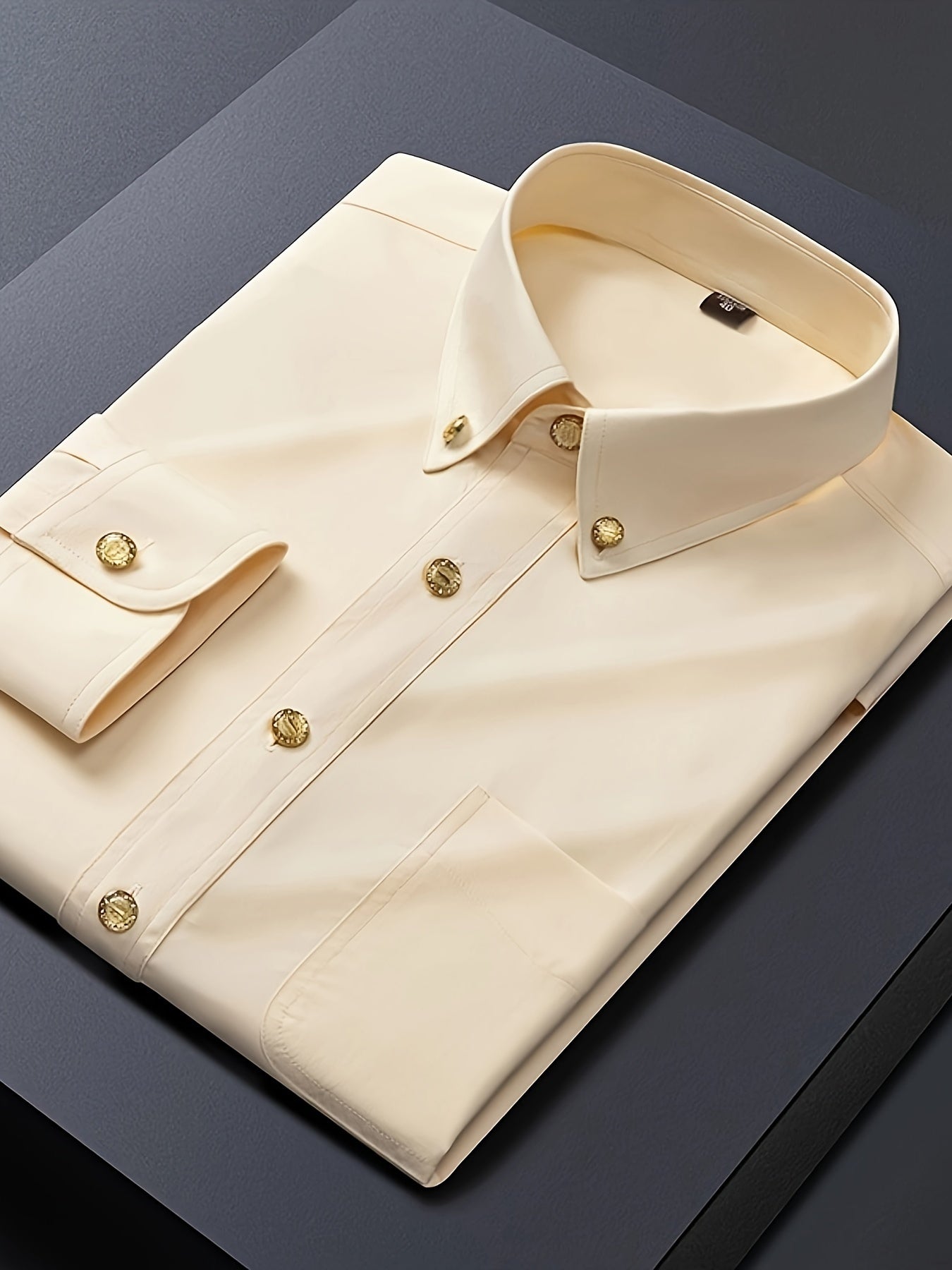 Men's Solid Color Business Casual Long Sleeve Shirt, Fashion Gold-Tone Button-Down Lapel Shirt, Elegant Office Wear