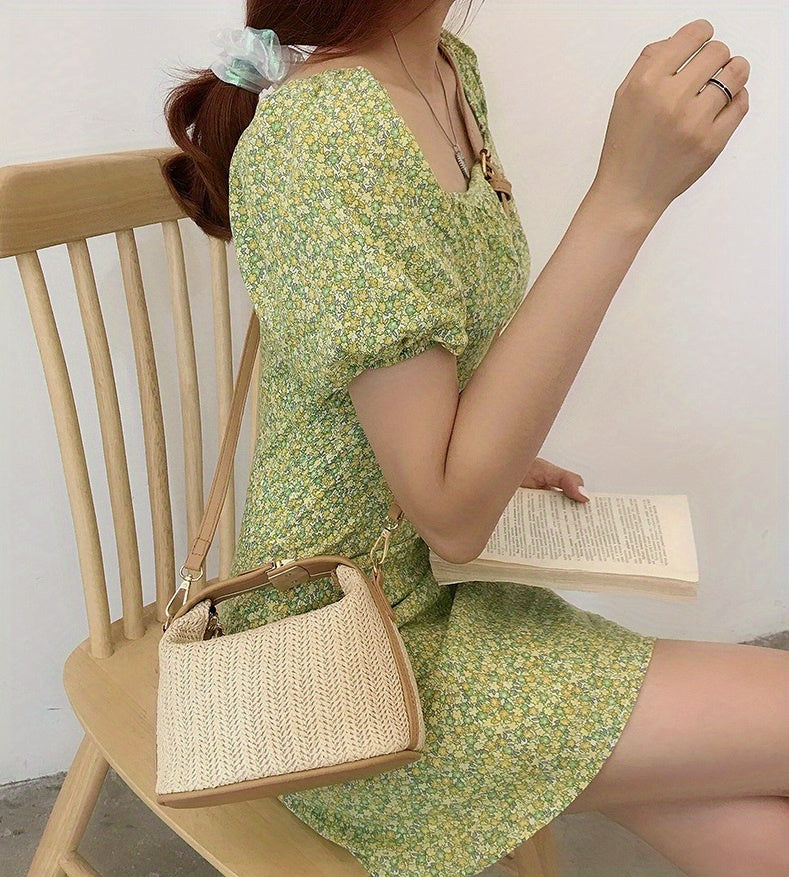 Mini Straw Woven Handbags, Fashion Braided Crossbody Bag, Portable Travel Beach Bag For Holiday