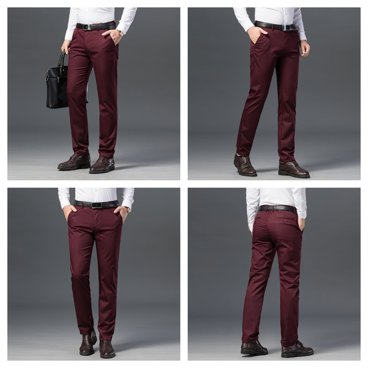 Solid Dress Pants For Men, Lightweight And Comfy Regular Fit And Cuffed Pants For All Seasons Business And Casual Wear