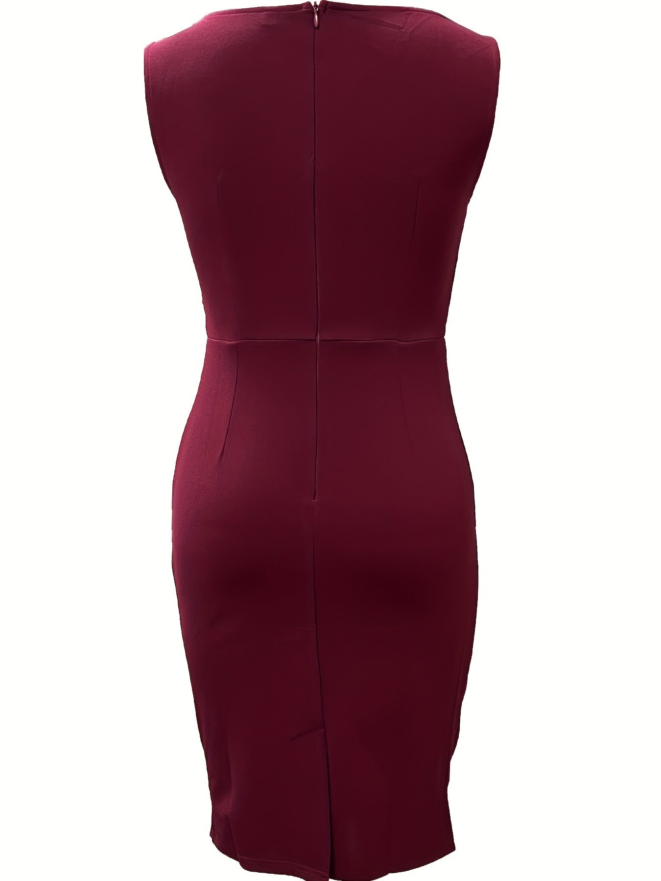 Ruched Pencil Dress, Elegant Crew Neck Sleeveless Work Office Dress, Women's Clothing