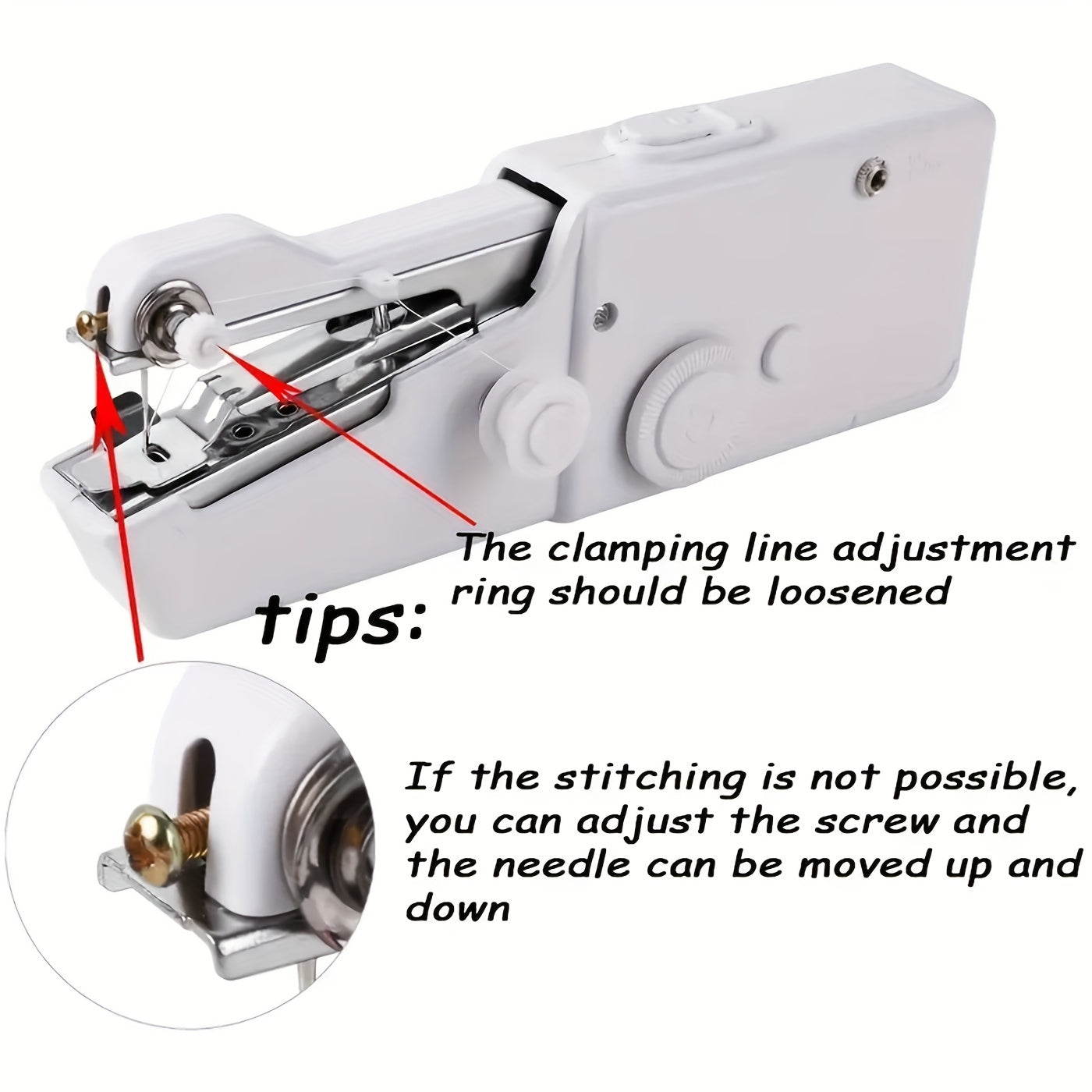 1pc Handheld Sewing Machine Mini Sewing Machines, Portable Sewing Machine Quick Handheld Stitch Tool For Fabric, Cloth, Clothing (battery Not Included, Self-prepared 4 AAA Batteries)