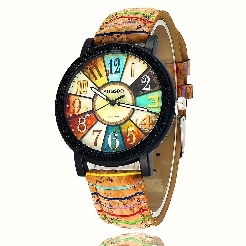 Fashion Flower Dial Wood Grain Men's Watch, Turntable Men And Women Quartz Watch, Ideal Choice For Gifts