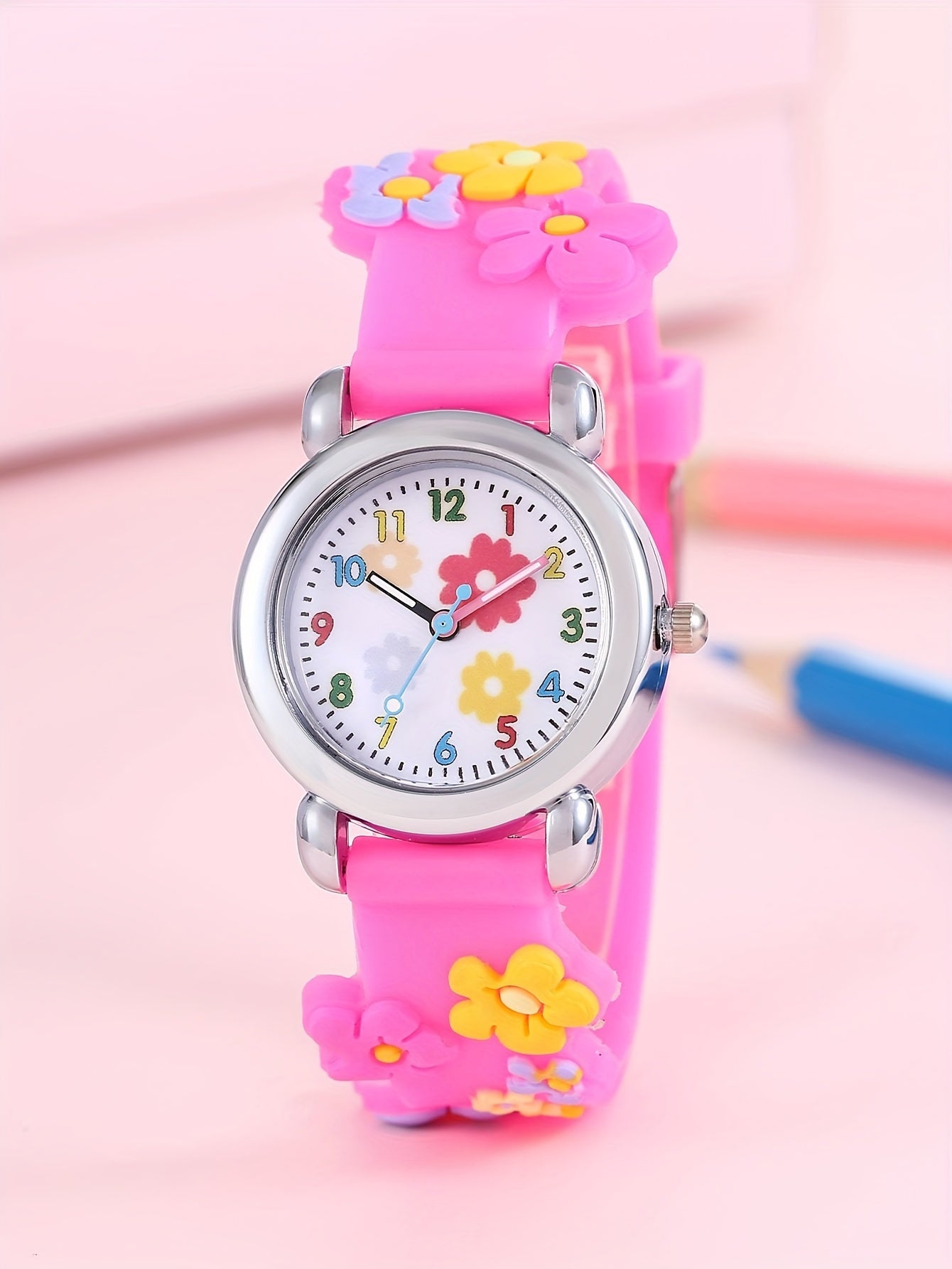 Children's Plastic Cartoon Flower Pattern Watch