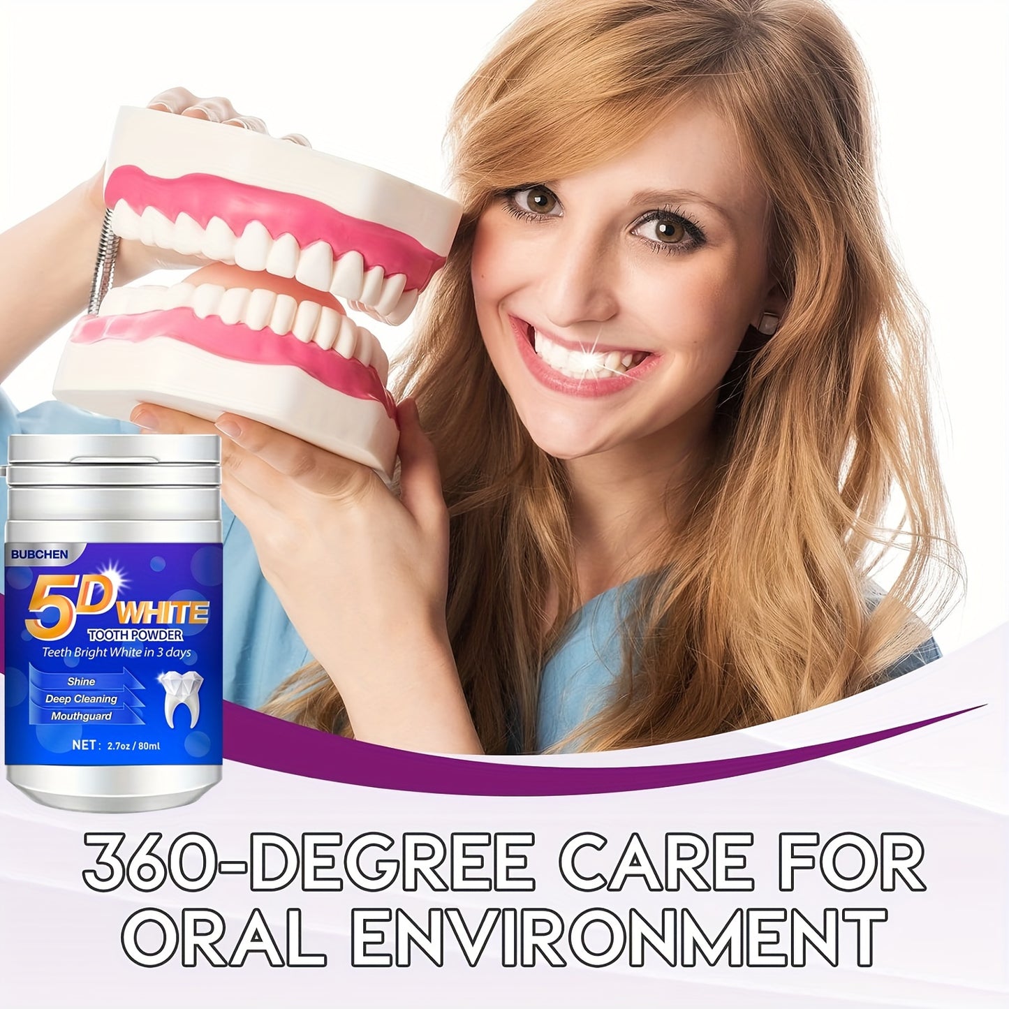 5D White Tooth Powder, Tooth Deep Cleaning Powder, Fresh Breath, Ideal For Oral Health & Hygiene Gift For Women Men