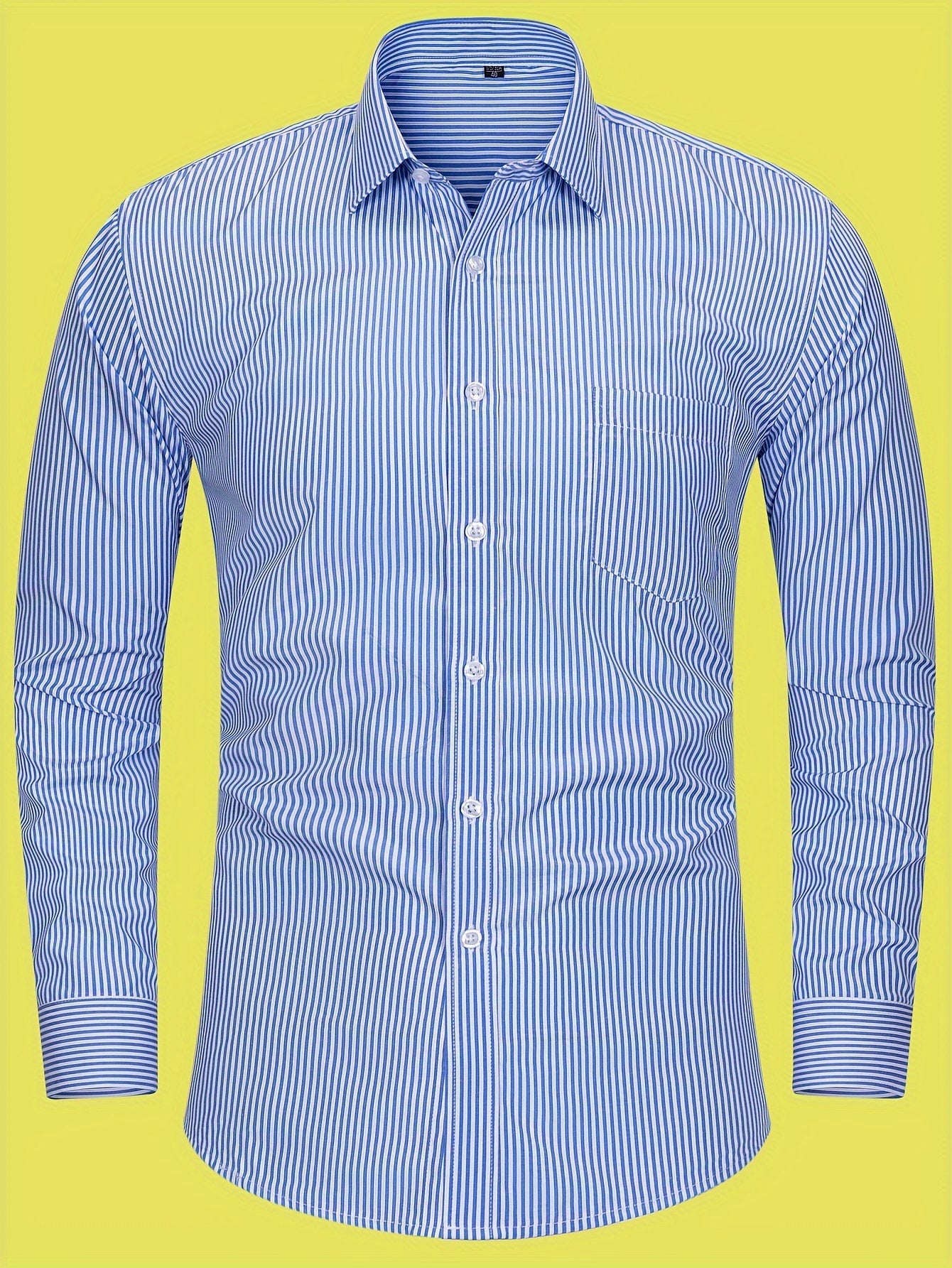 Men's Classic Striped Long Sleeve Shirt - Casual & Business Style, Polyester, Non-Stretch Fabric, Button Detail