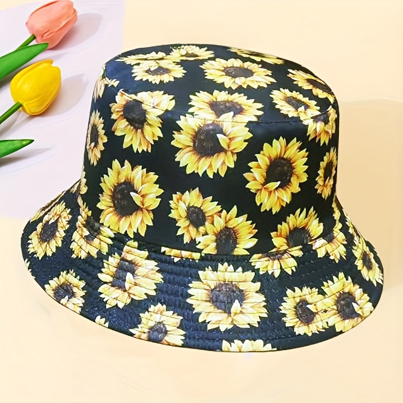 Sun Flower Fisherman Hat Trend Printed Casual Bucket Hat Women Outdoor Sunscreen Travel Beach Hats