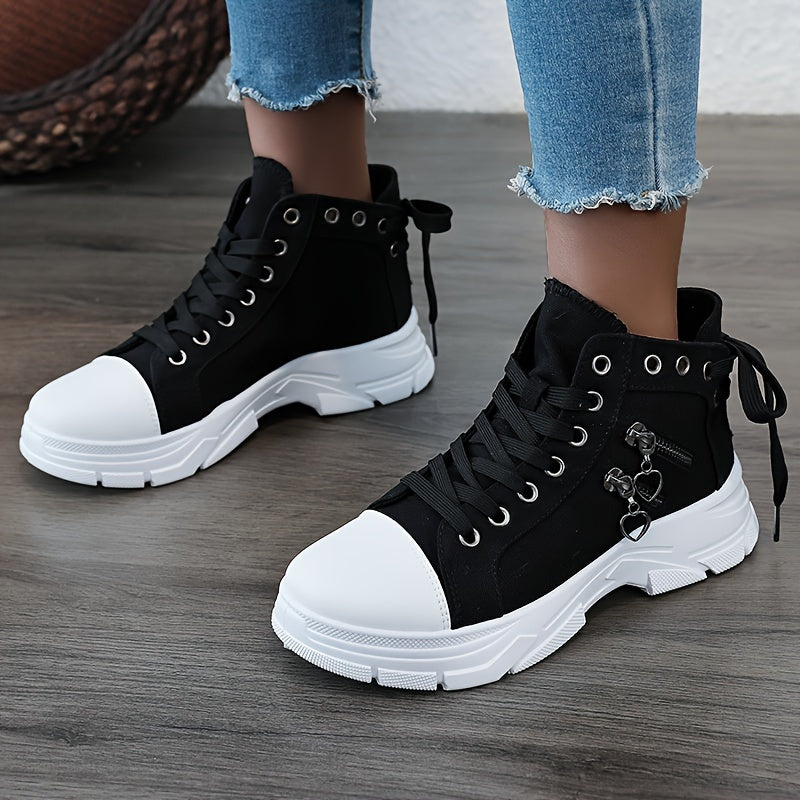 New Canvas High Top Women's Shoes, 2024 Spring Summer Breathable Thick Bottom Heightening Casual Shoes Canvas Shoes