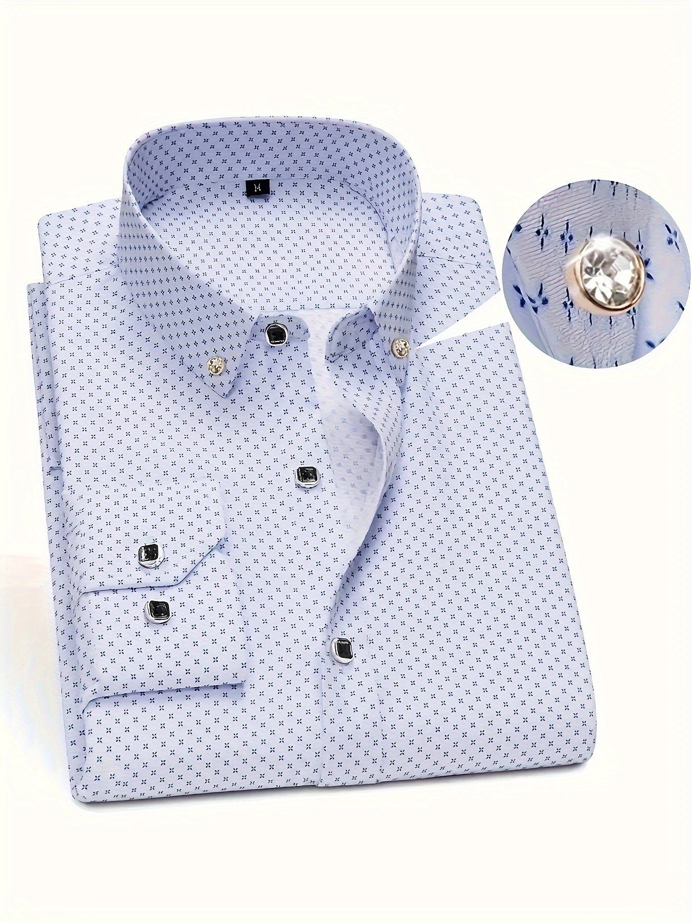 Men's Geometric Pattern Allover Print Dress Shirts, Long Sleeve Casual Button Down Shirt For Formal Occasions