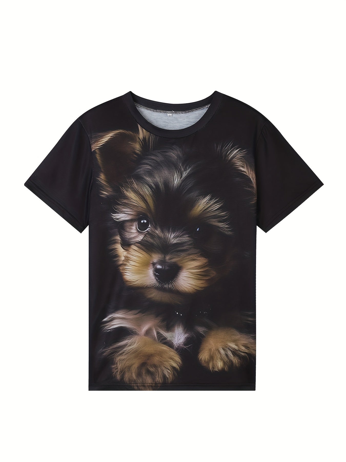 Cute Puppy Print T-Shirt, Casual Crew Neck Short Sleeve Top For Spring & Summer, Women's Clothing