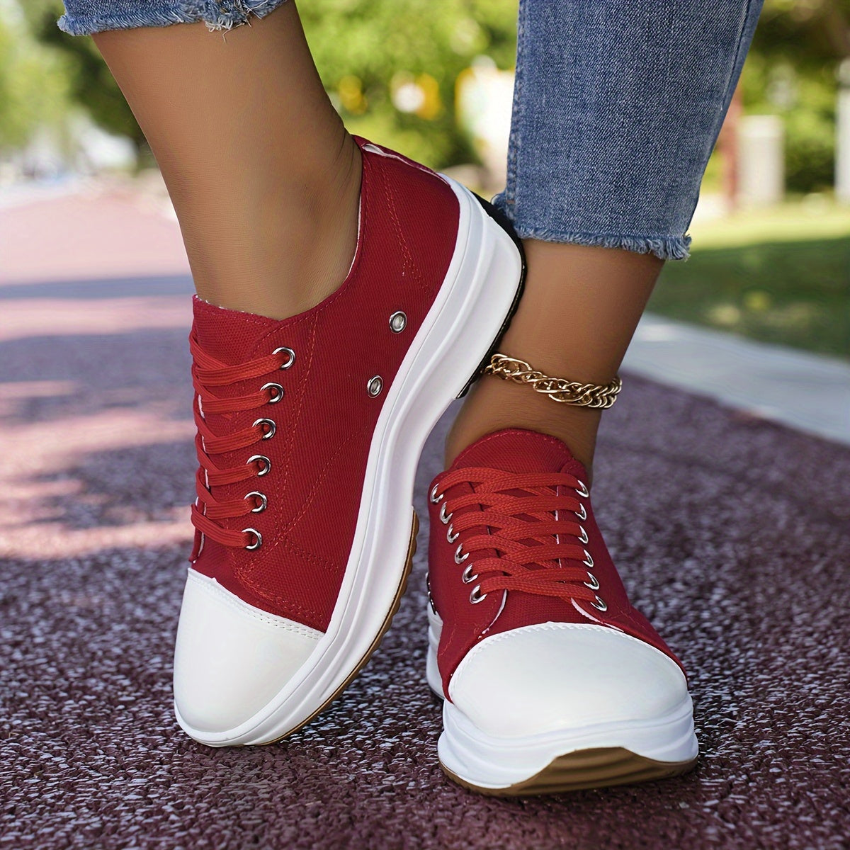 Women's Fashion Sneakers Casual Lace-Up Canvas Shoes with Rubber Sole - Non-Slip Plain Toe Low Top All-Season Sports Footwear with Fabric Inner and Insole