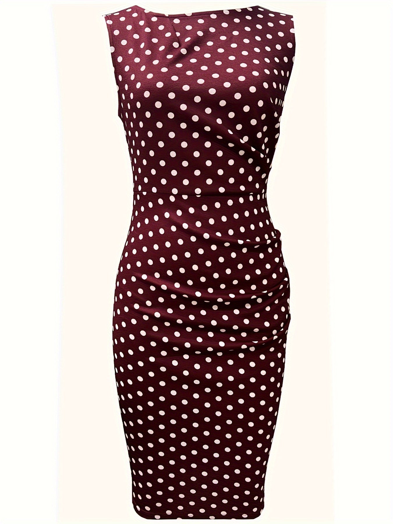 Ruched Pencil Dress, Elegant Crew Neck Sleeveless Work Office Dress, Women's Clothing