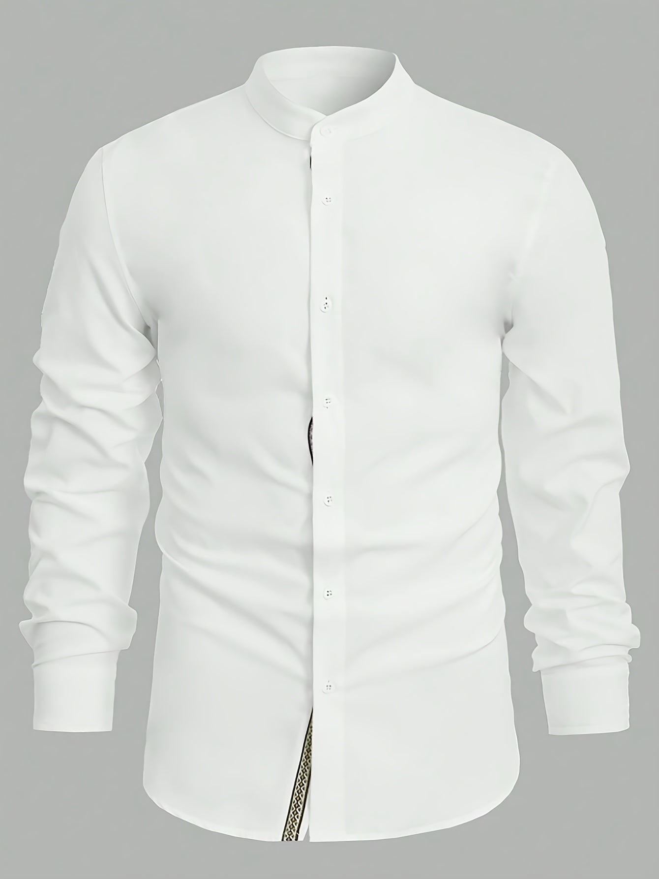 Men's Solid Color Cotton Blend Long Sleeve Lapel Stand Collar For Spring And Fall, Casual Comfy Trendy Shirt As Gift