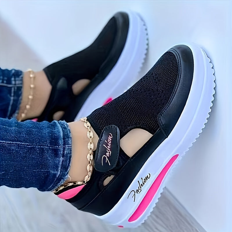 Women's Fashion Sneakers, Casual Breathable Mesh Flat Shoes, Comfortable Slip-on Shoes With Durable Sole