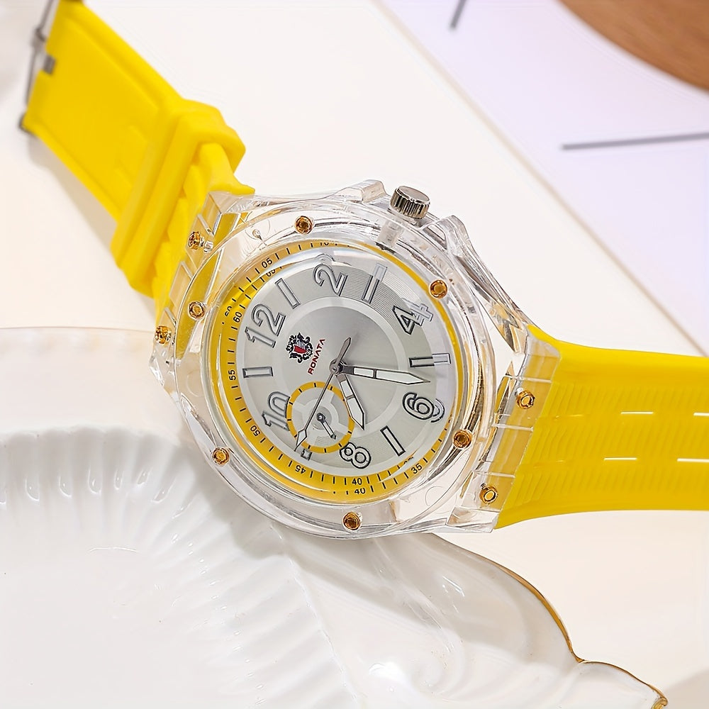 Chic Yellow Quartz Women's Watch with Transparent Dial - Casual Style, Rubber Strap, Non-