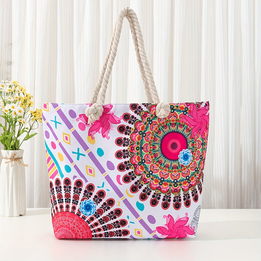 Large Capacity Women's Floral Tote Bag for Beach and Everyday Use