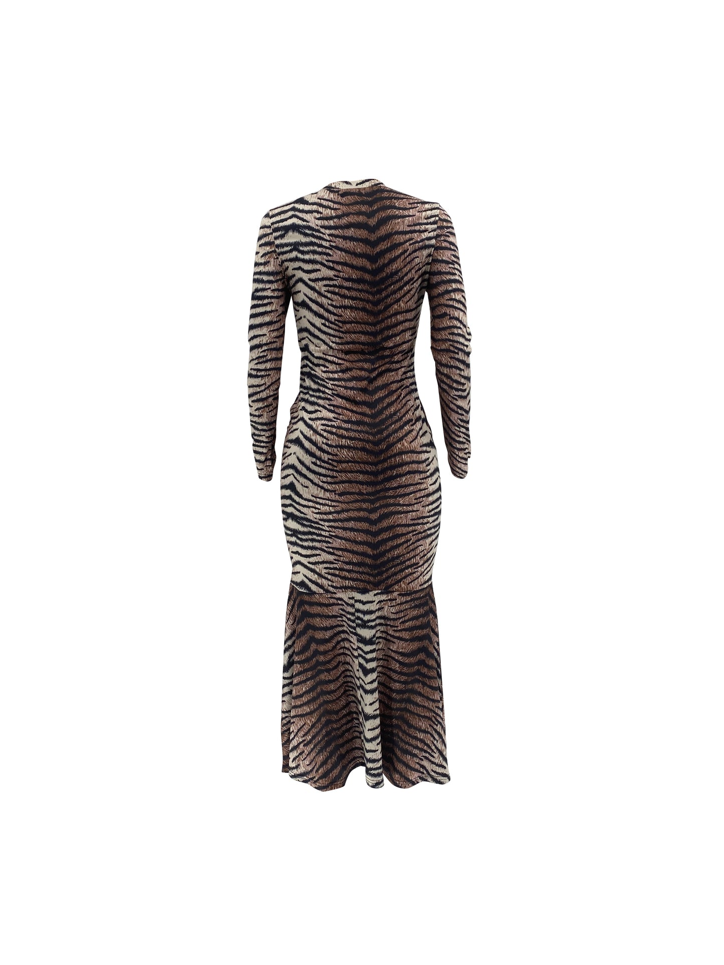 Leopard Print Crew Neck Dress, Elegant Long Sleeve Slim Dress For Spring & Fall, Women's Clothing