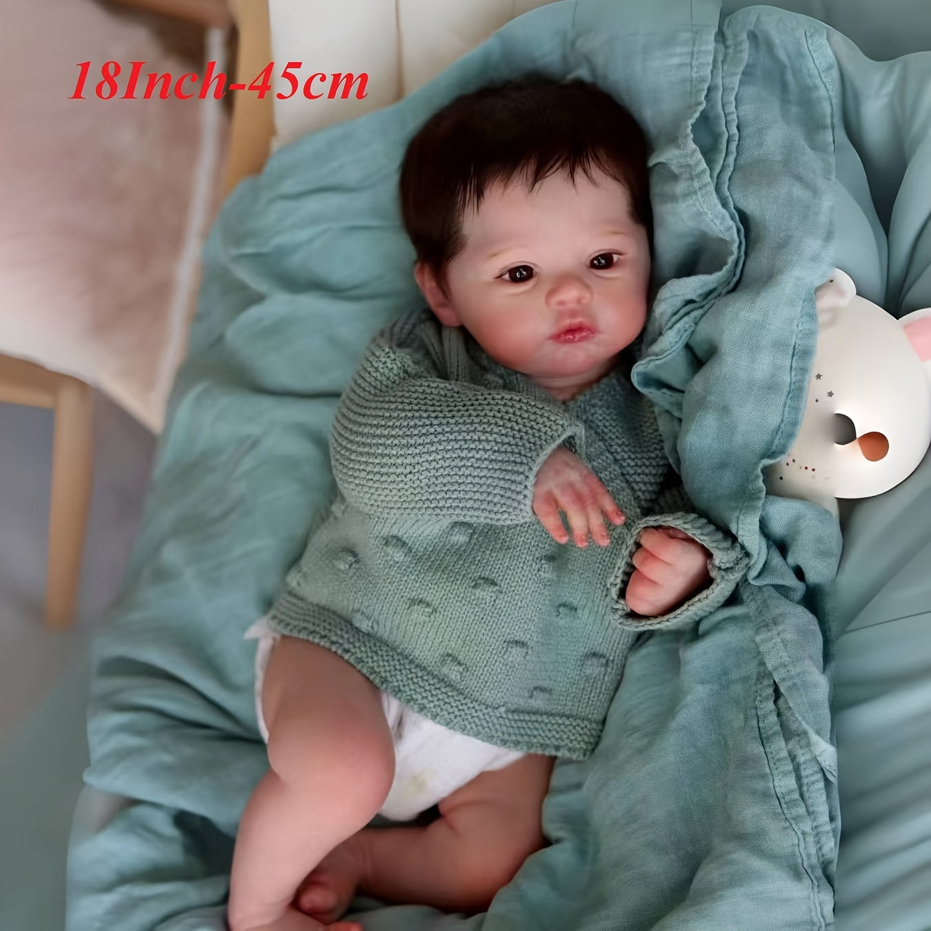 17.72inch Cuddly Waterproof Reborn With Rooted Hair Full Body Soft Silicone Vinyl Handmade Artist Oil Painted Skin Lifelike Can Have A Bath For Family's And Birthday Gift Christmas, Halloween Gift