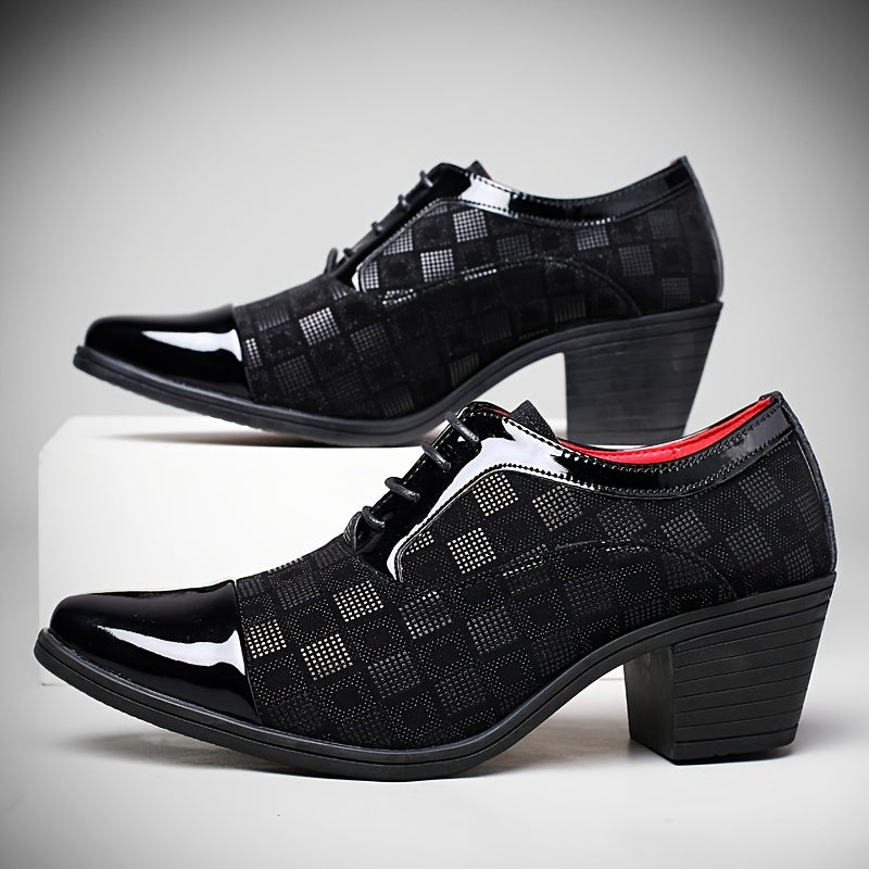 Men's Tuxedo Lace-up Formal Shoes, Faux Leather Cap-toe High-heeled Lace-up Oxford Shoes For Wedding Party