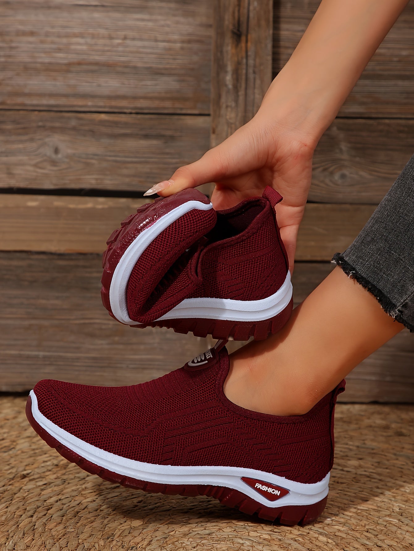 Women's Breathable Knit Sneakers, Casual Slip On Outdoor Shoes, Comfortable Low Top Shoes