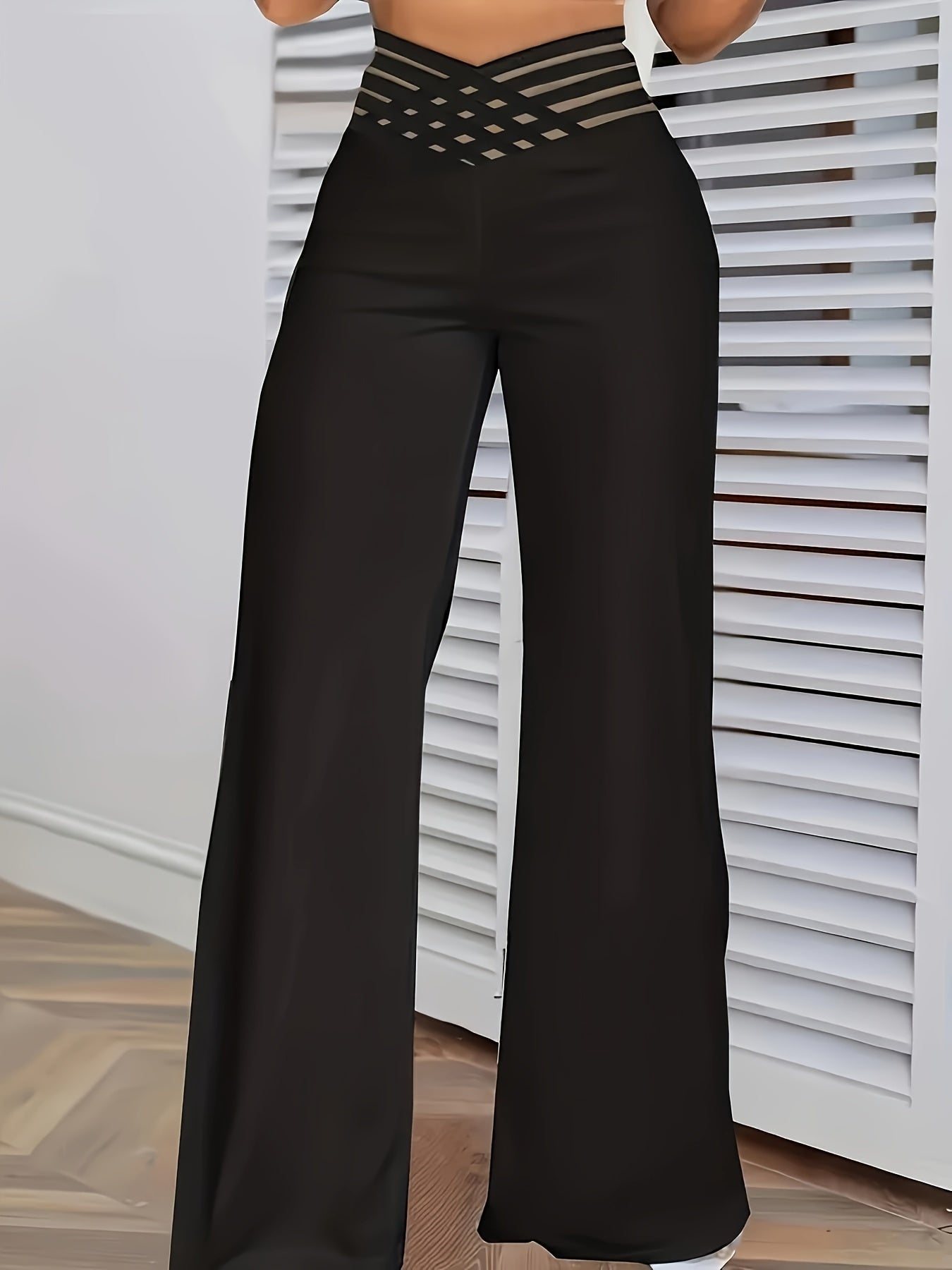 Cross Strap High Waist Wide Leg Pants, Elegant Loose Pants For Spring & Summer, Women's Clothing