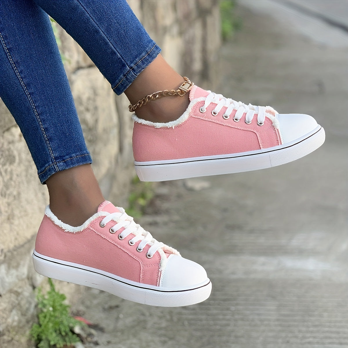 Women's Low Top Canvas Shoes, Casual Round Toe Flat Walking Shoes, Lightweight Sneakers