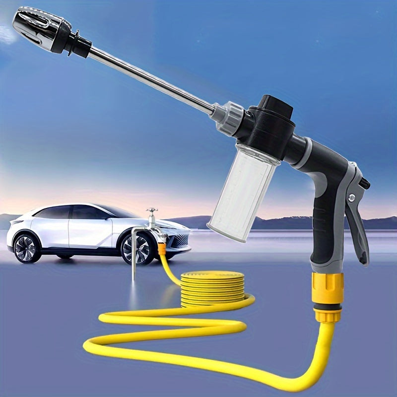 1PC High Pressure Car Wash Water Gun, Multi-Function Garden Hose Nozzle, Adjustable Thickened Rod Sprayer with Plated Copper Tip, Universal 3/4" and 1/2" Quick Connect Adapter for Cleaning Tools