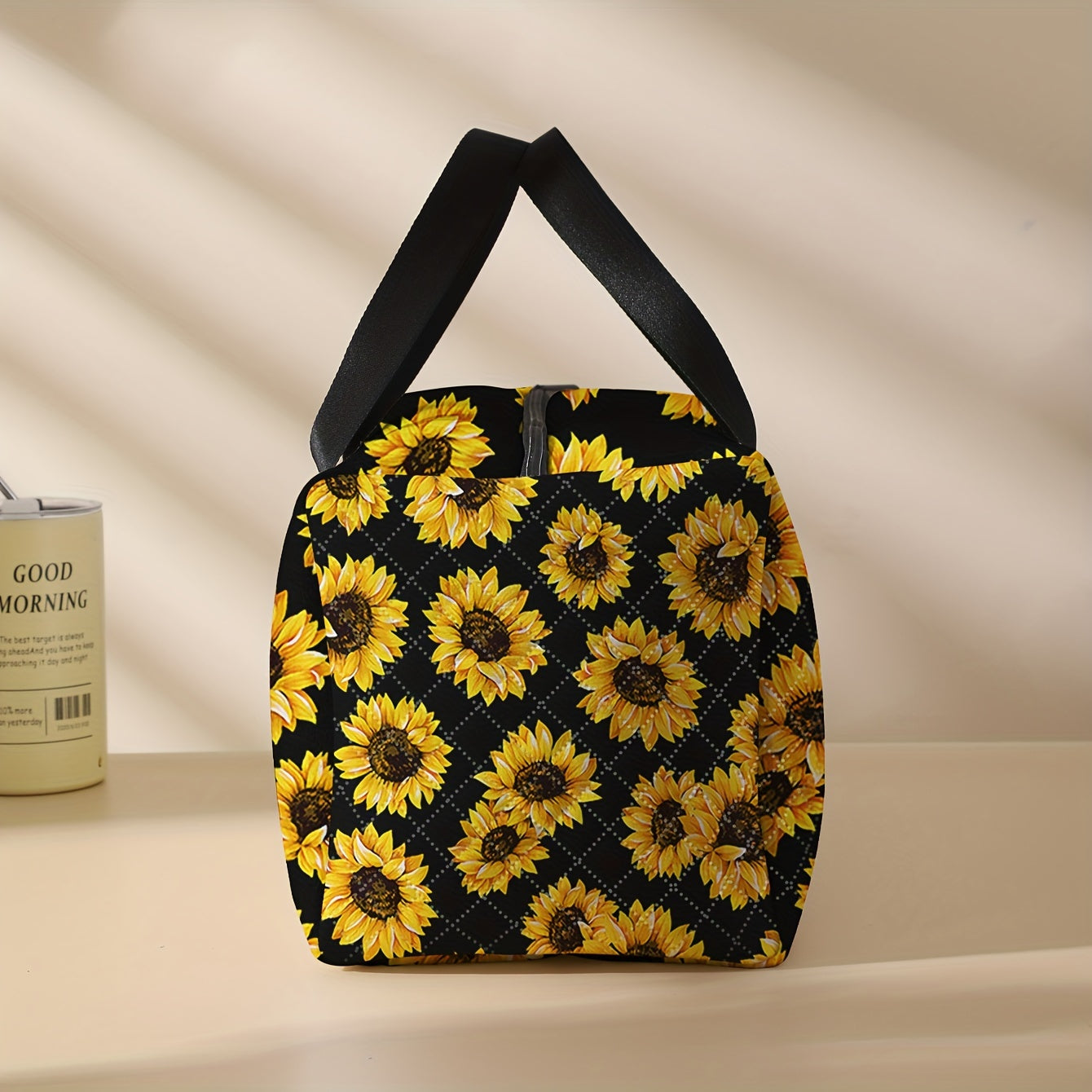 1pc Large Capacity Travel Tote Bag, Sunflower Pattern Print Fashionable Crossbody Bag, Tote Bag With Shoe Compartment, Portable Overnight Luggage Bag, Suitable For Gym, Yoga