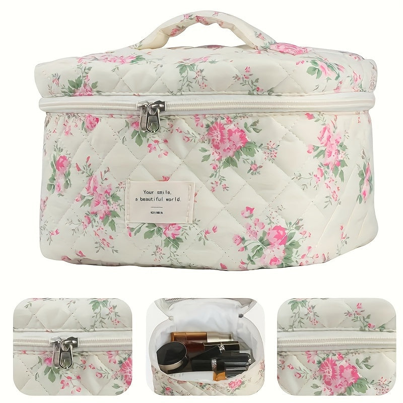 Elegant Floral Pattern 3-piece Cosmetic Bag, Suitable For Travel, Beautiful Design Cosmetic Bag