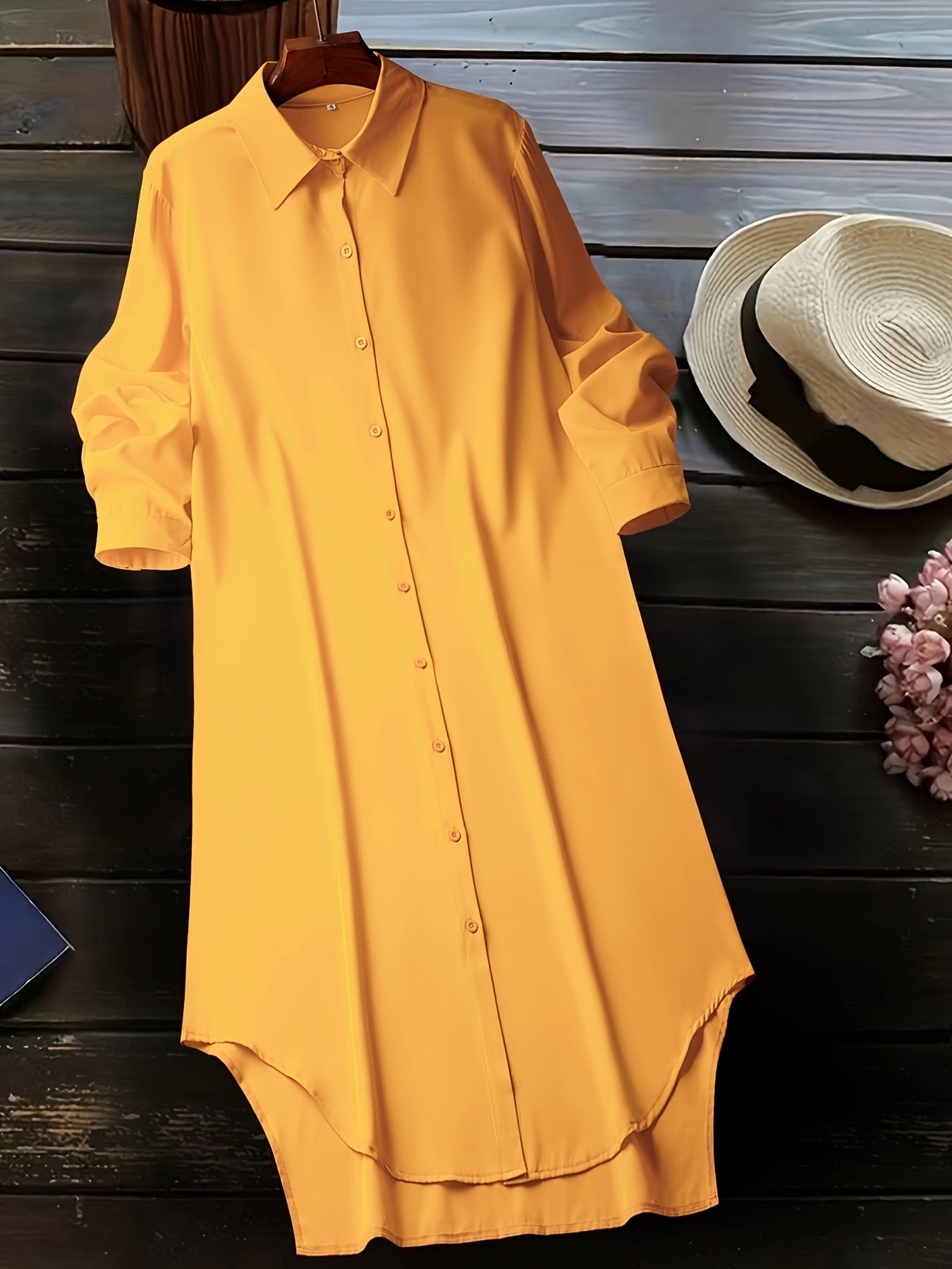 Button Front Shirt Dress, Casual Long Sleeve Dress For Spring & Fall, Women's Clothing