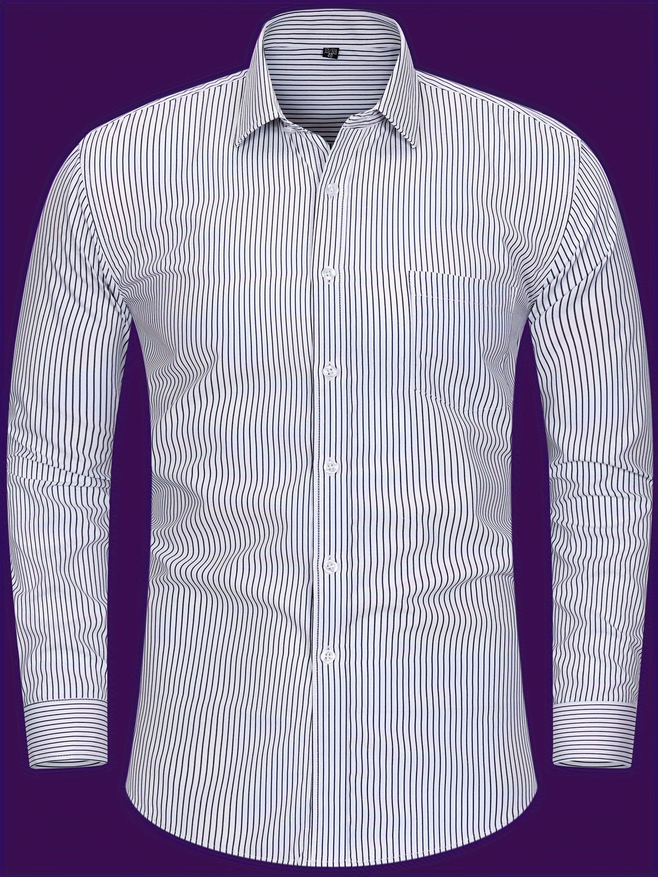 Men's Classic Striped Long Sleeve Shirt - Casual & Business Style, Polyester, Non-Stretch Fabric, Button Detail