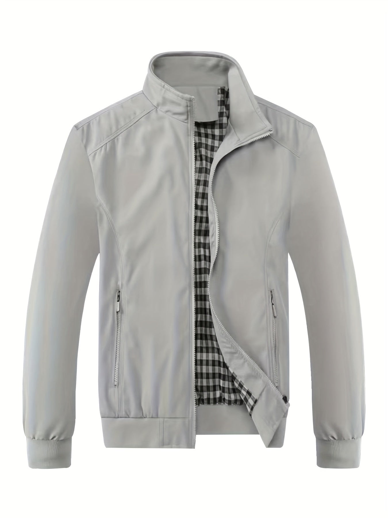 Solid Stand Collar Jacket For Men, Fashion Casual Zip-up Jacket For Spring Fall