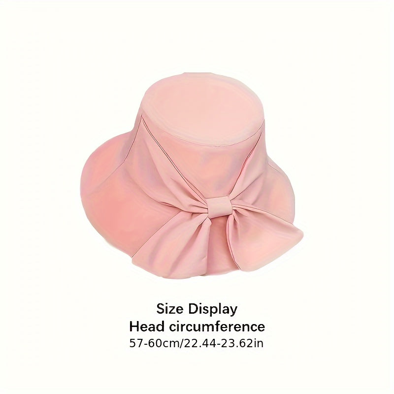 Women's Summer Bucket Hat With Bow, UV Protection Wide Brim, Sun Hat, Adjustable, Breathable Fashion Hat