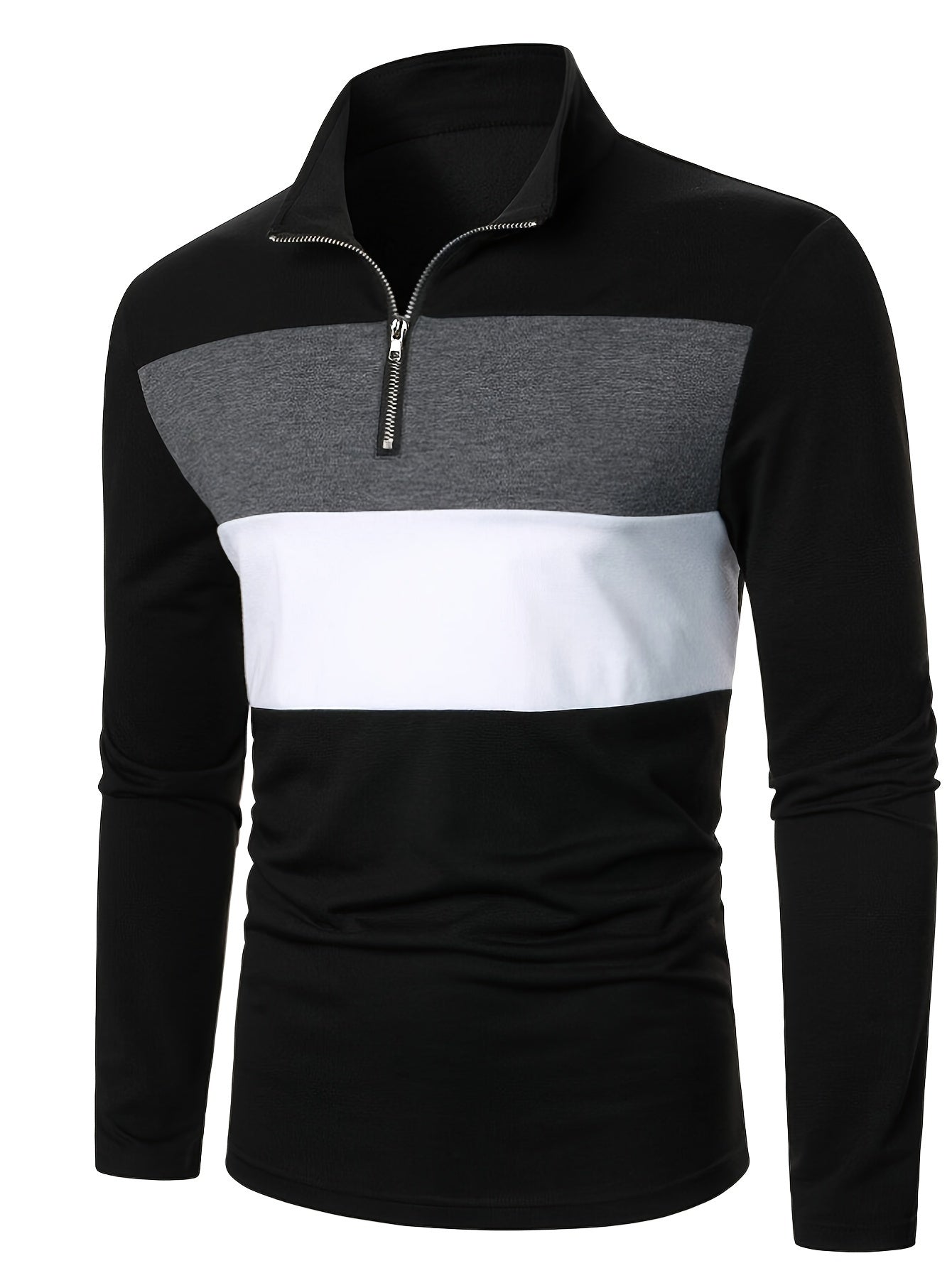 Men's Color Matching Golf Shirt, Casual Breathable Half Zipper Long Sleeve Shirt For Spring Fall Outdoor Activities