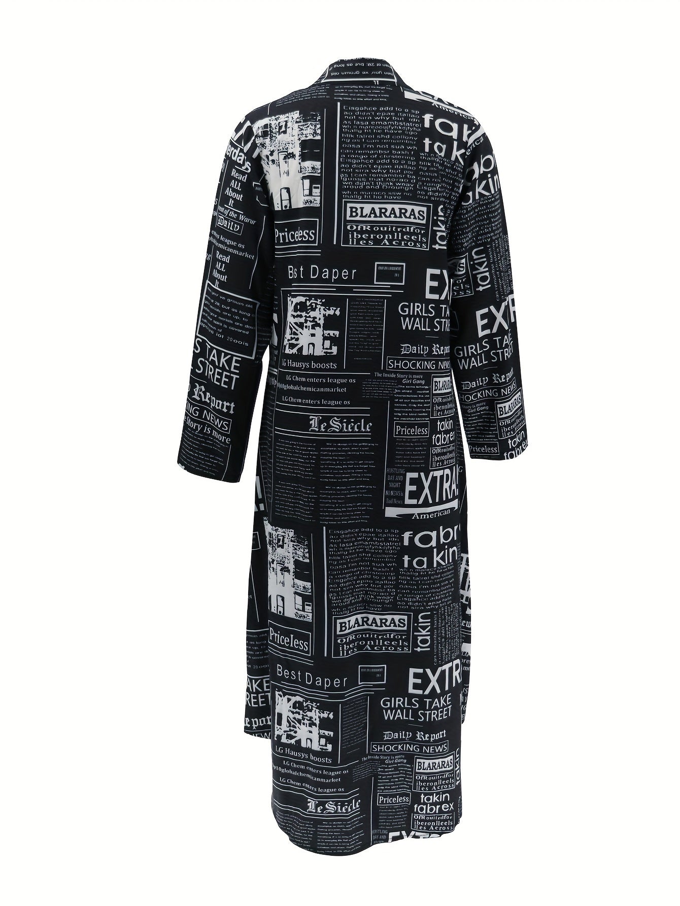 Newspaper Print Shirt Dress, Casual Button Front Long Sleeve Dress, Women's Clothing