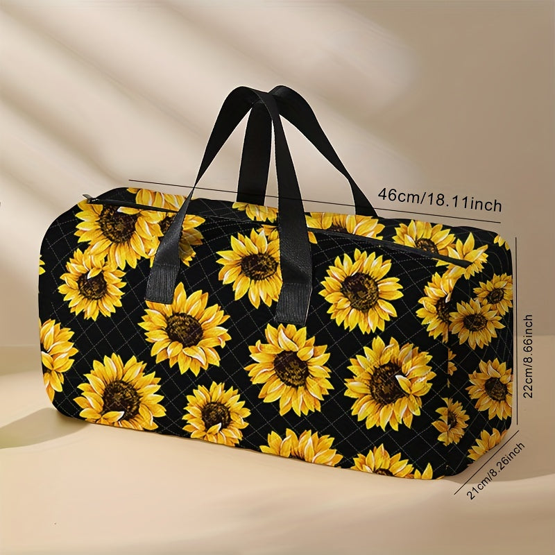 1pc Large Capacity Travel Tote Bag, Sunflower Pattern Print Fashionable Crossbody Bag, Tote Bag With Shoe Compartment, Portable Overnight Luggage Bag, Suitable For Gym, Yoga