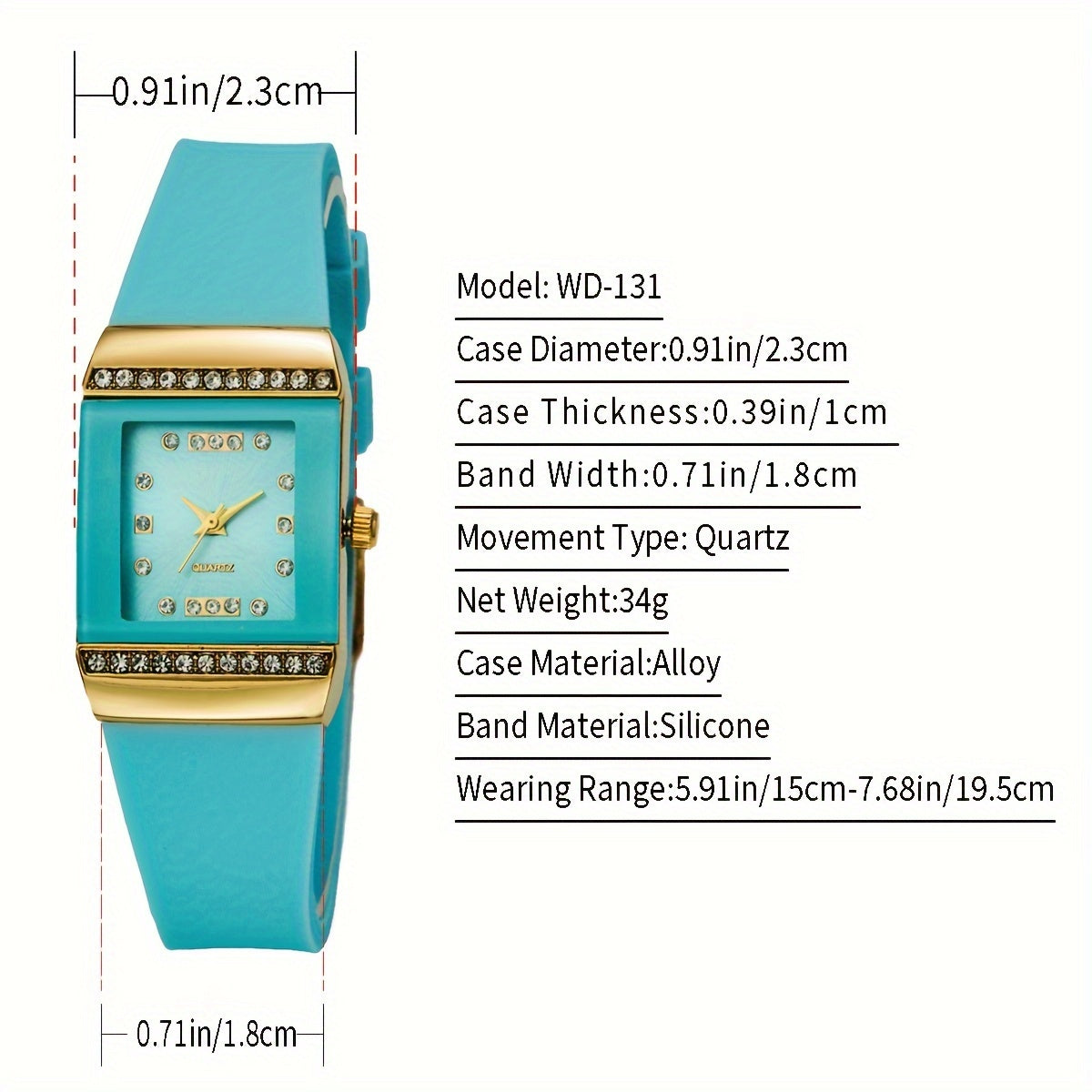 Women's Luxury Rhinestone Quartz Watch Elegant Square Fashion Analog Silicone Wrist Watch