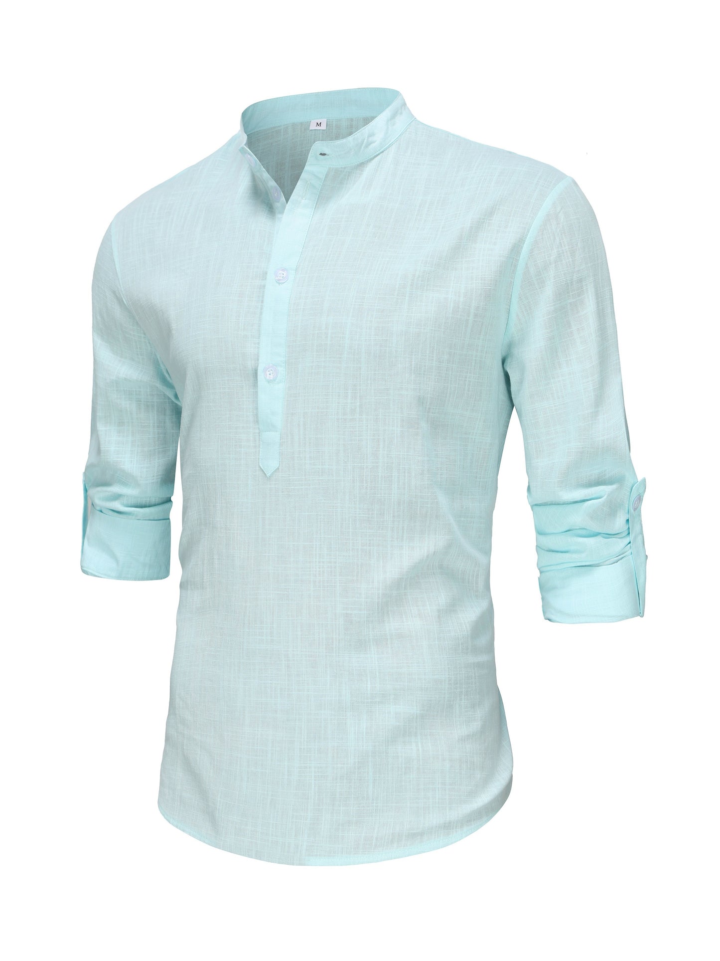 Casual All-match Men's Solid Long Sleeve Shirt With Button & Boat Neck, Spring Fall Outdoor