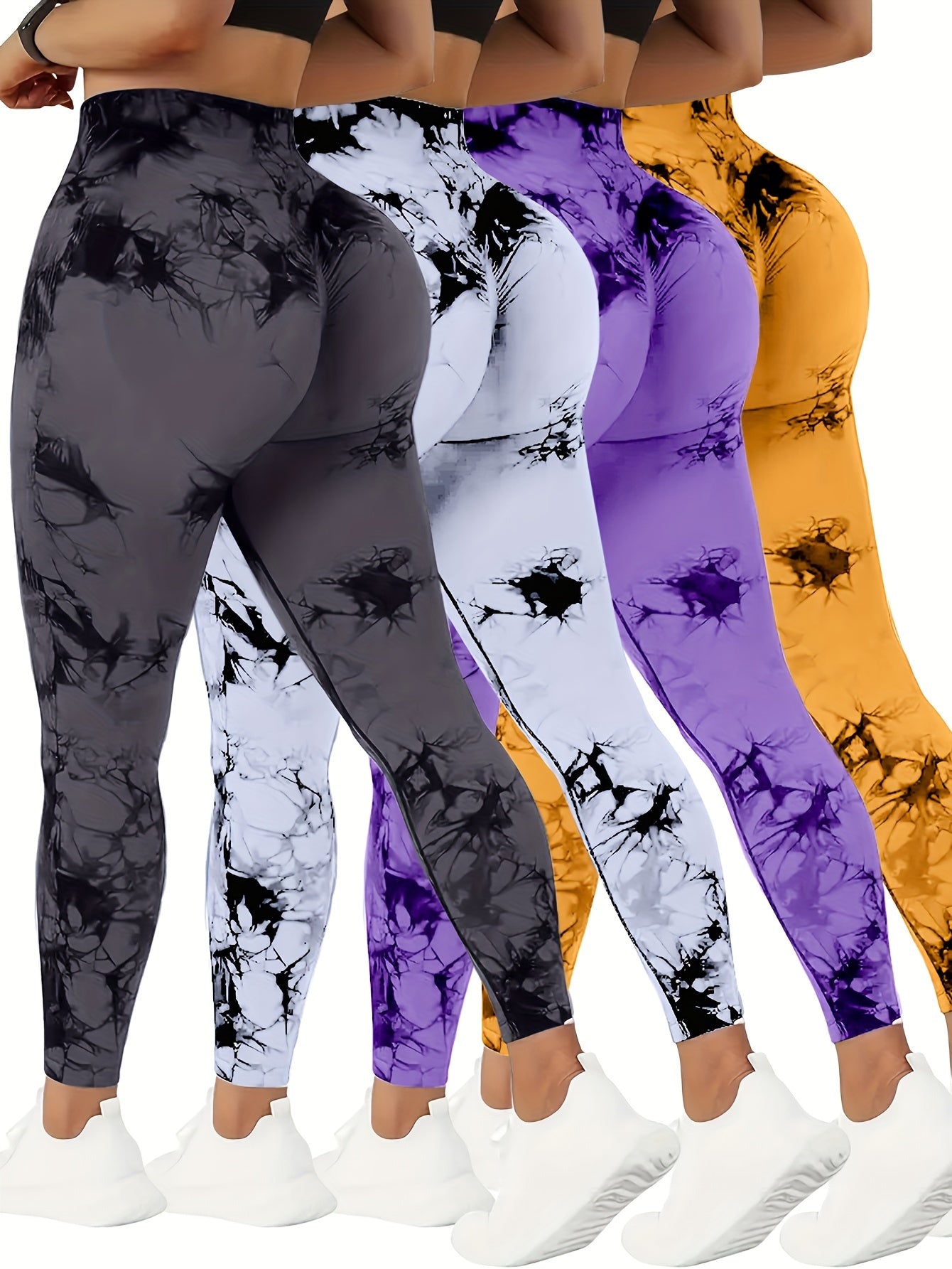 4pcs Tie Dye High Waist Sports Leggings, Running Workout Fitness YogaTight Pants, Women's Leggings