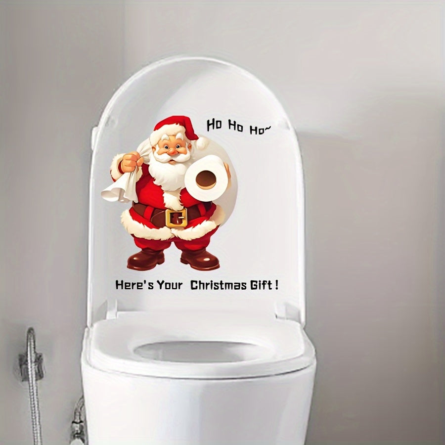 Santa Claus Christmas Toilet Lid Decal - Removable PVC Bathroom Sticker, Matte Finish, Reusable Holiday Wallpaper Decorative Toilet Bolt Covers Toilet Stickers Decals Removable