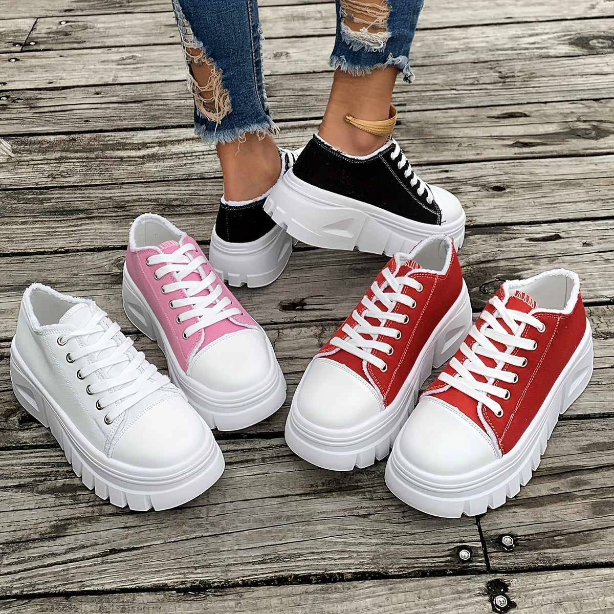 Women's Platform Sneakers, Casual Lace-up Fashion Canvas Shoes, All-Match Low Top Sports Shoes