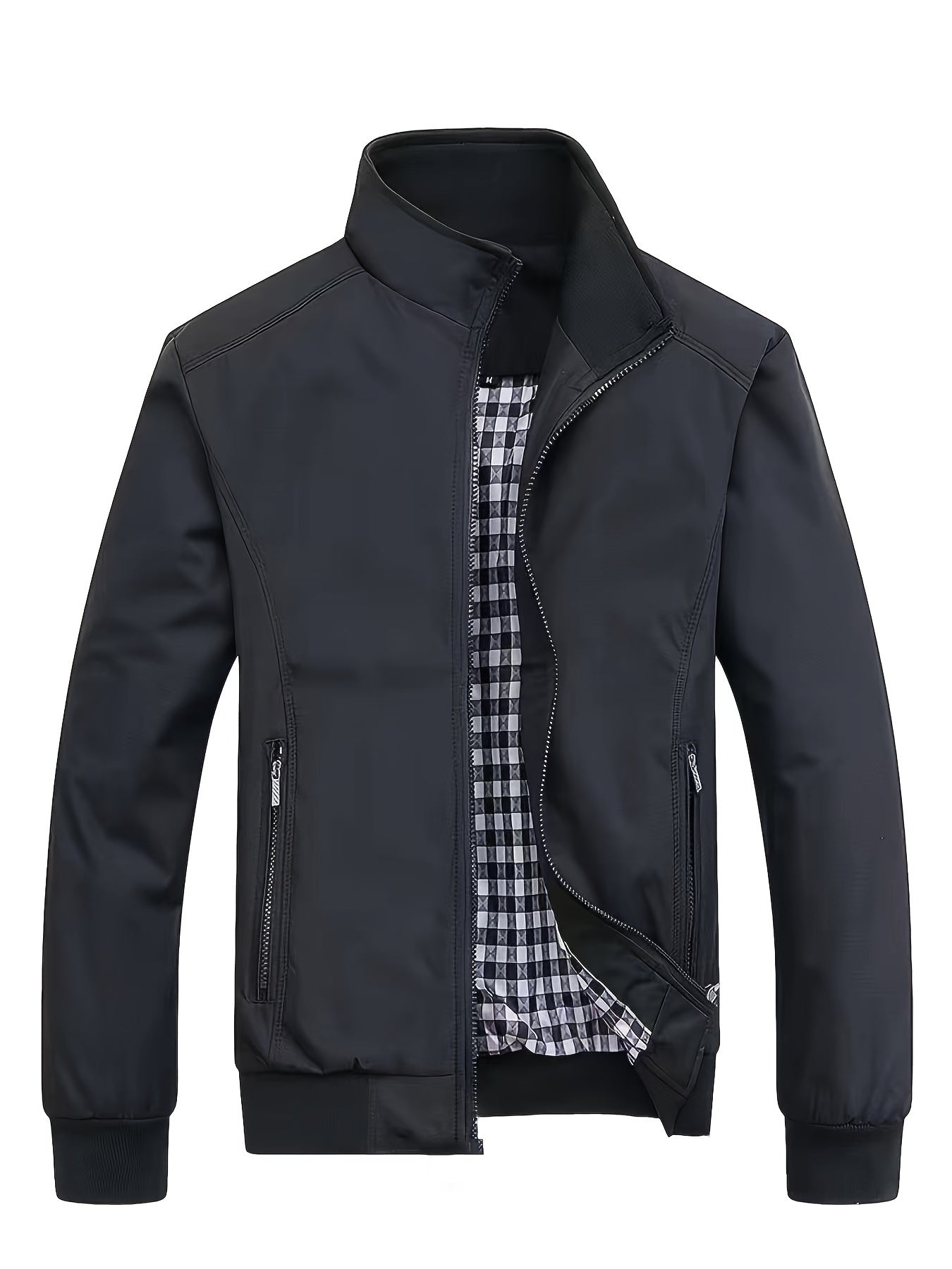 Solid Stand Collar Jacket For Men, Fashion Casual Zip-up Jacket For Spring Fall