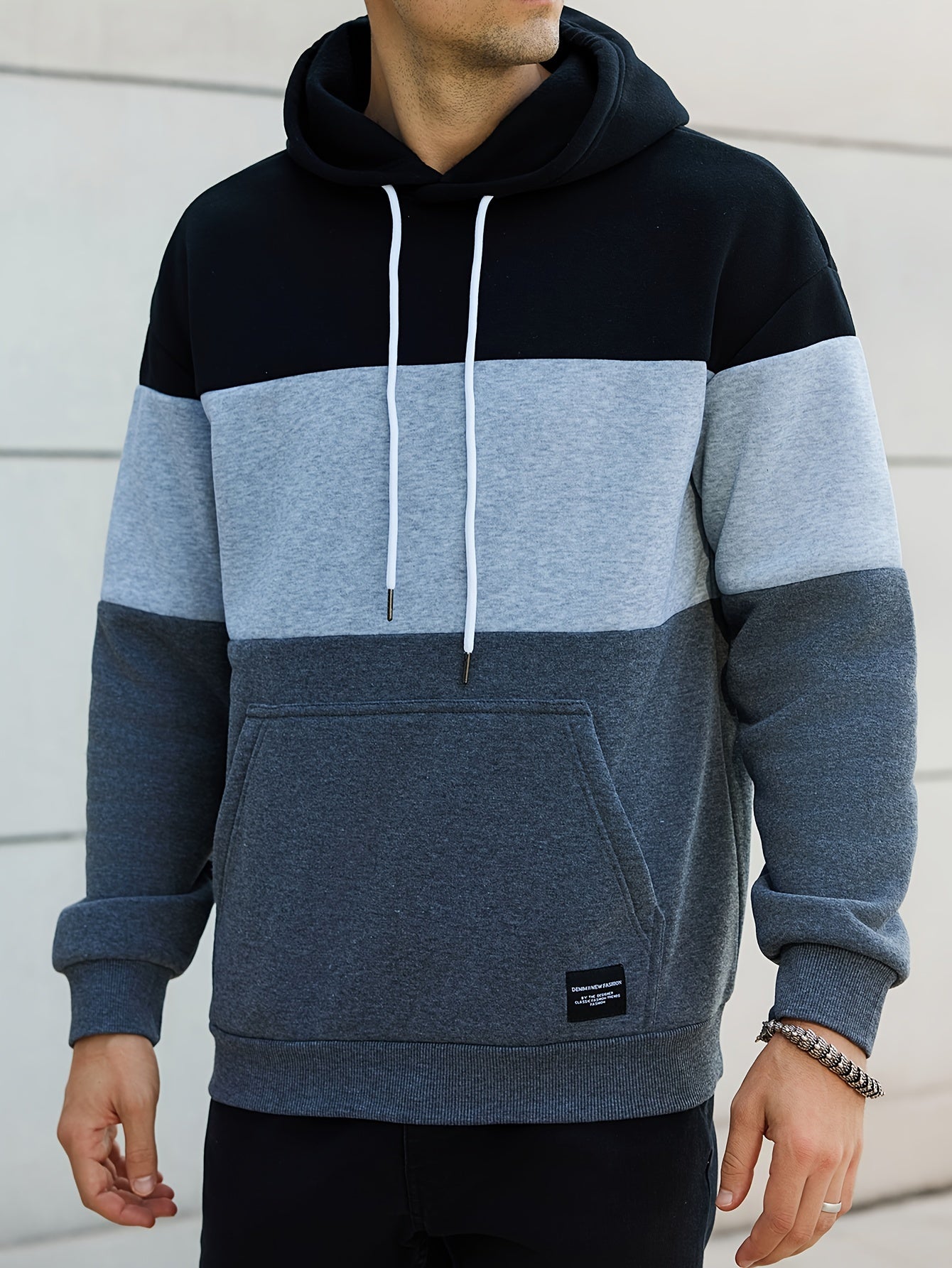 Men's Hooded Color Block Pattern Long Sleeve Sweatshirt With A Kangaroo Pocket, Casual And Chic Hoodie For Outdoors Wear