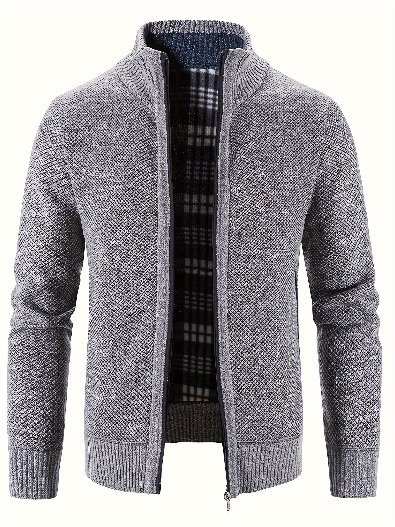 Warm Stand Collar Jacket, Men's Casual Comfortable Zip Up Zipper Pockets Knitted Cardigan For Fall Winter